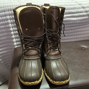 LL Bean Women’s 10” Shearling Lined, leather, waterproof Bean boots.